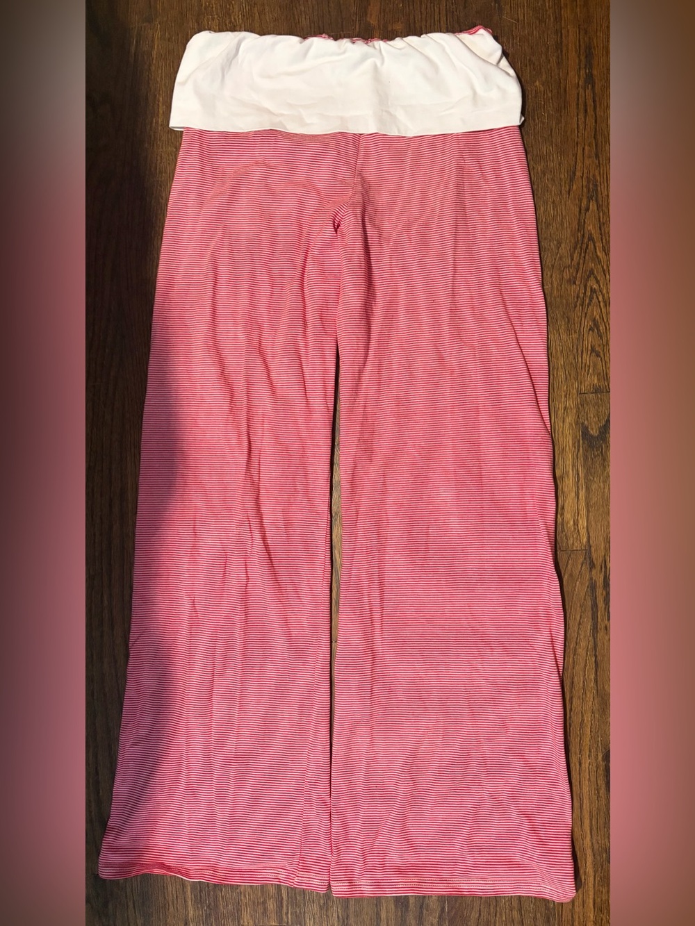 Red and White striped Fold-Over Waist Wide Leg Leggings